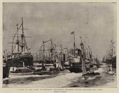 A Visit to the Fleet at Spithead, Excursion Steamers Passing Between the Lines by Charles William Wyllie